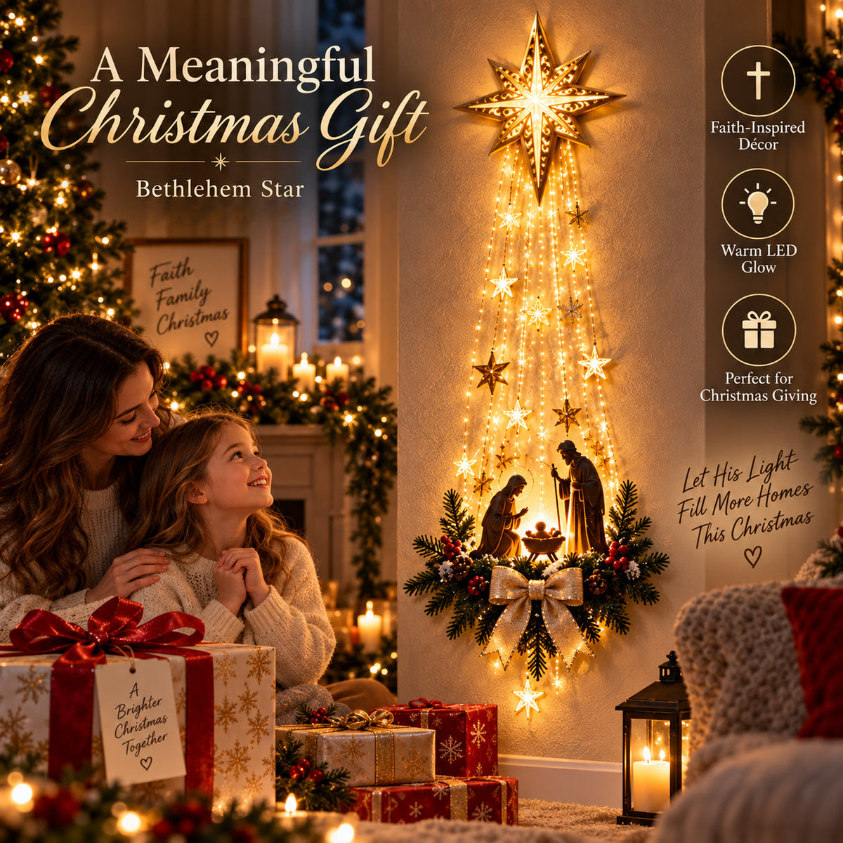 ✨Last Day 90% OFF✨✝️ Bethlehem Star – Lighted Nativity Wall Decor