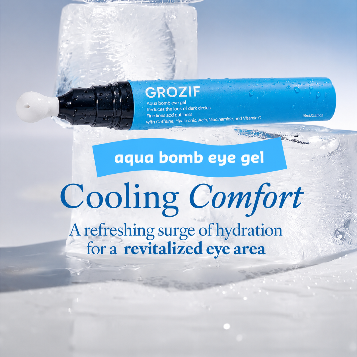 Cooling Eye Gel with Ceramic Tip | Caffeine, Niacinamide & Hyaluronic Acid Depuff Under Eye Treatment